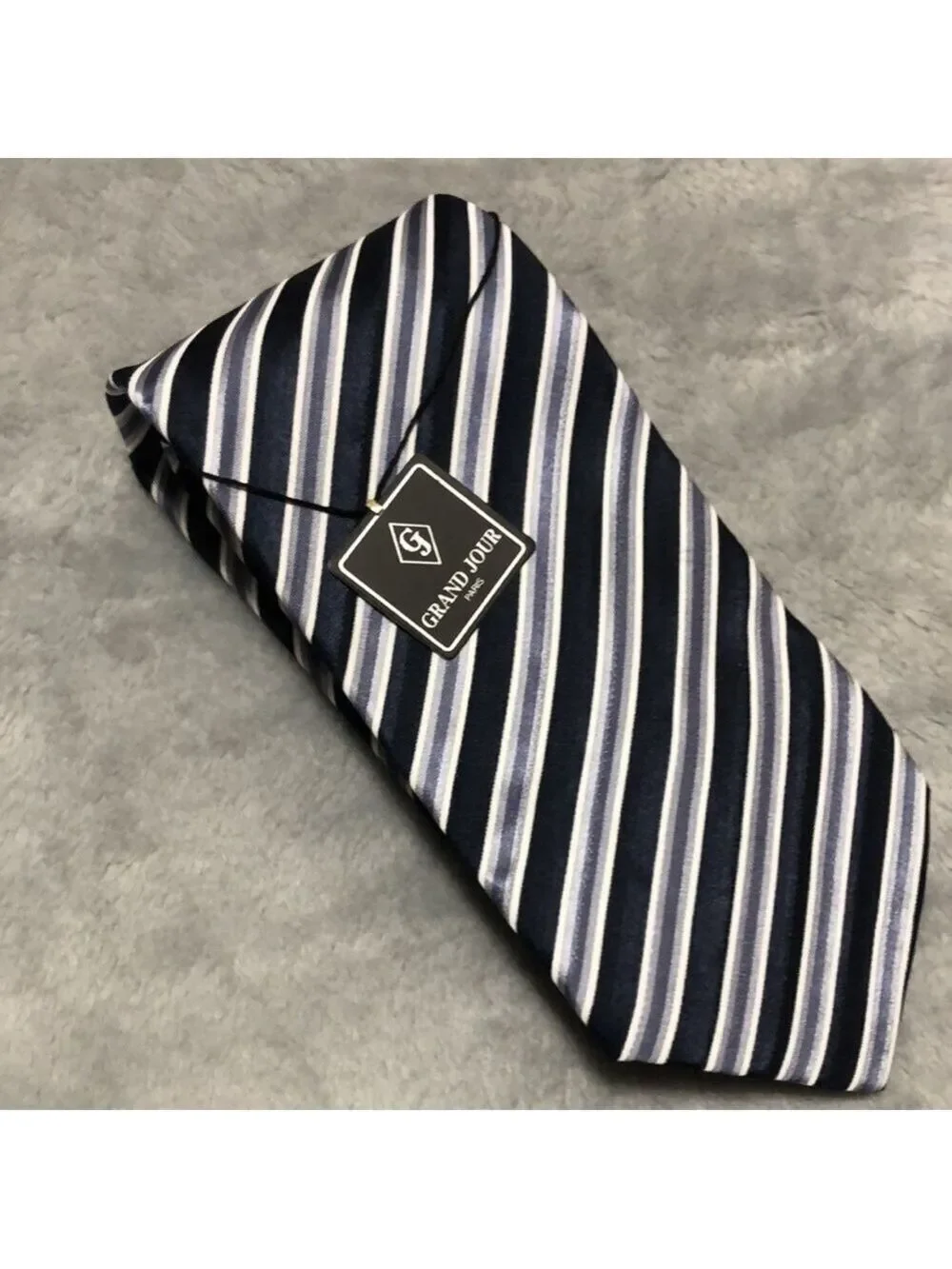 GRAND JOUR Paris Blue and Gray Striped Tie